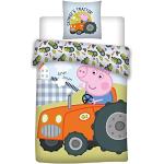Housses de couette bleues en coton à motif tracteurs Peppa Pig 100x135 cm pour enfant 