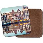 1 dessous de verre Amsterdam Canal – Voyage Pays-Bas maisons néerlandaises bateaux cadeau pour maman #15380