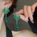 Boucles d'oreilles pendantes de mariage vertes à strass en diamant look fashion pour femme 