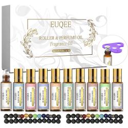 EUQEE Kit d'huile parfumée à rouleau 10 pièces pour humidificateur Massage purificateur d'air bricolage rouleau de parfum huile de parfum coffret cadeau avec bracelet diffuseur