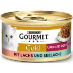 12x85g Gourmet Gold Recettes raffinées Duo saumon, colin - Pâtée pour chat