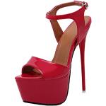 Sandales de soirée rouges en cuir synthétique en cuir à bouts ouverts Pointure 43 avec un talon de plus de 9cm look sexy pour femme 