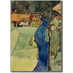 Tableaux sur toile bleus à motif ville Egon Schiele milieu du siècle 