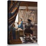 1art1 Johannes Vermeer Poster Impression Sur Toile L'Art De La Peinture, 1666 Affiche Murale XXL Encadrée | Tendue Sur Cadre En Bois | Tableau 80x60 cm