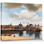 1art1 Johannes Vermeer Poster Impression Sur Toile Vue De Delft, 1660–1661 Affiche Murale XXL Encadrée | Tendue Sur Cadre En Bois | Tableau 50x40 cm