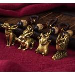 Porte-clés dorés en cuir à motif animaux en cuir look asiatique 