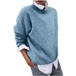 Pullovers bleus à rayures en fil filet à manches longues à col rond Taille 4 XL plus size look fashion pour femme 