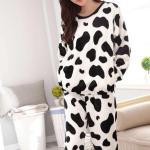 Pyjamas en polaires blancs à carreaux en fibre synthétique à motif vaches Taille XXL look fashion pour femme 