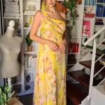 Robes en soie de mariée jaunes en polyester maxi Taille XL look vintage pour femme 