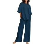 T-shirts manches 3/4 bleues foncé à fleurs respirants à manches trois-quart Taille 4 XL plus size look fashion pour femme 