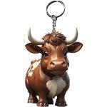 Porte-clés marron à pompons à motif vaches prénom look fashion 