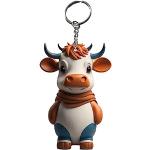 Porte-clés marron à pompons à motif vaches prénom look fashion 