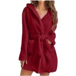 Peignoirs en éponge d'automne rouges en flanelle à capuche Taille 3 XL plus size look fashion pour femme 