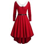 Robes en velours pour fêtes de Noël rouges en velours à col en V Taille 5 XL plus size look fashion pour femme 