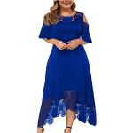Robes de soirée bustiers bleues à motif tie-dye en dentelle à manches trois-quart à col rond Taille 3 XL plus size style bohème pour femme en promo 
