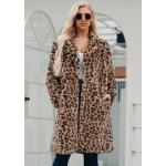 Vestes d'hiver à effet léopard en fausse fourrure à manches longues Taille XXL plus size look fashion pour femme 