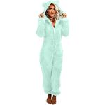Pyjamas combinaisons d'automne verts à rayures en velours imperméables coupe-vents à capuche à manches longues Taille 4 XL plus size look sexy pour femme 