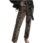 Jeans droits camel à effet léopard stretch Taille L plus size look Hip Hop pour femme 