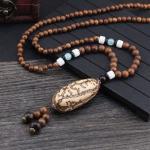 Colliers marron en bois à perles à motif Bouddha indiens style ethnique pour femme 