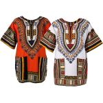 Tops col rond imprimé africain à motif Afrique lavable à la main à manches courtes à col rond style ethnique pour femme 