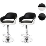 2x tabouret de bar HWC-F16, chaise de comptoir avec dossier, rotatif,  similicuir ~ noir/blanc