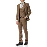 3 Piece Men Herringbone Tweed Costume Brown Style rétro équipée [SUIT-X6068-4-TAN-62EU]