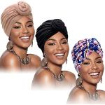 Turbans kaki imprimé africain avec noeuds à motif Afrique Tailles uniques style ethnique pour femme 