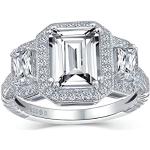 Bagues de fiançailles en diamant Bling Jewelry argentées en argent Halo personnalisés art déco pour femme 