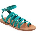 Sandales plates turquoise en cuir Pointure 41 style bohème pour femme 