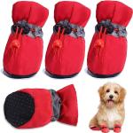 Chaussures rouges en caoutchouc à motif animaux pour chien en lot de 4 