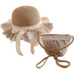 Chapeaux de paille beiges nude en paille à perles enfant look fashion 