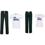 60 Second Makeover Limited The Boss The Real Boss Pyjama assorti pour couple Motif tartan, Vert, femmes S hommes XL