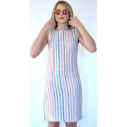 60S Mod Linen Rainbow Stripe Sleeveless Shift Robe Xs S