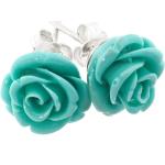 Boucles d'oreilles turquoise en résine à motif fleurs en argent 
