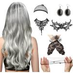 Perruques gris argenté en fibre synthétique d'Halloween look gothique pour femme 