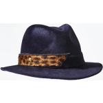 Chapeaux Fedora bleu marine à effet léopard en velours à motif lapins pour femme 