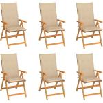 Chaises de jardin en bois beiges en teck pliables en lot de 6 