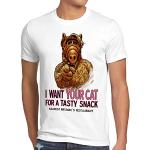 A.N.T. I Want Your Cat T-Shirt Homme alf Melmac Sitcom, Taille:4XL, Couleur:Blanc