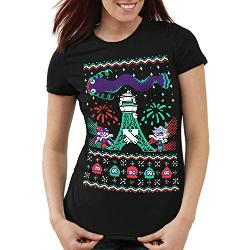 A.N.T. Splash Christmas Pull de Noël T-Shirt Femme Switch Ugly Sweater, Couleur:Noir, Taille:M