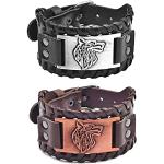 Bracelets pour la Saint-Valentin gris acier en cuir synthétique à motif loups fantaisie en lot de 2 look médiéval 