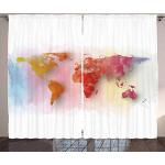 Rideaux Abakuhaus magenta imprimé carte du monde en lot de 2 