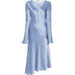 Robes Acne Studios bleues en satin à manches longues éco-responsable mi-longues à manches longues à col en V pour femme 