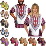 Chemises blanches imprimé africain en coton à motif Afrique imprimées à manches courtes à col rond Taille M style ethnique 