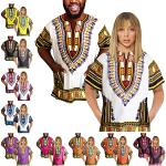 Chemises blanches imprimé africain en coton à motif Afrique imprimées à manches courtes à col rond Taille S style ethnique 