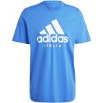 T-shirts col rond adidas Graphic bleus à manches courtes à col rond Taille M en promo 