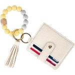 Porte-cartes bancaires beiges en silicone à perles look fashion pour femme 