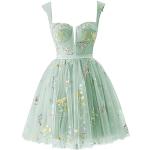 Robes de bal courtes de soirée vertes à fleurs en tulle à motif fleurs minis Taille L look fashion pour femme 