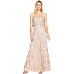 Adrianna Papell Women's Long Beaded Blouson Gown, Taupe/Pink, 6