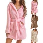 Robes de chambre longues roses en peluche à capuche Taille 3 XL look fashion pour femme 