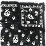 Foulards en soie de créateur Alexander McQueen noirs en modal à franges à motif têtes de mort Tailles uniques pour femme 